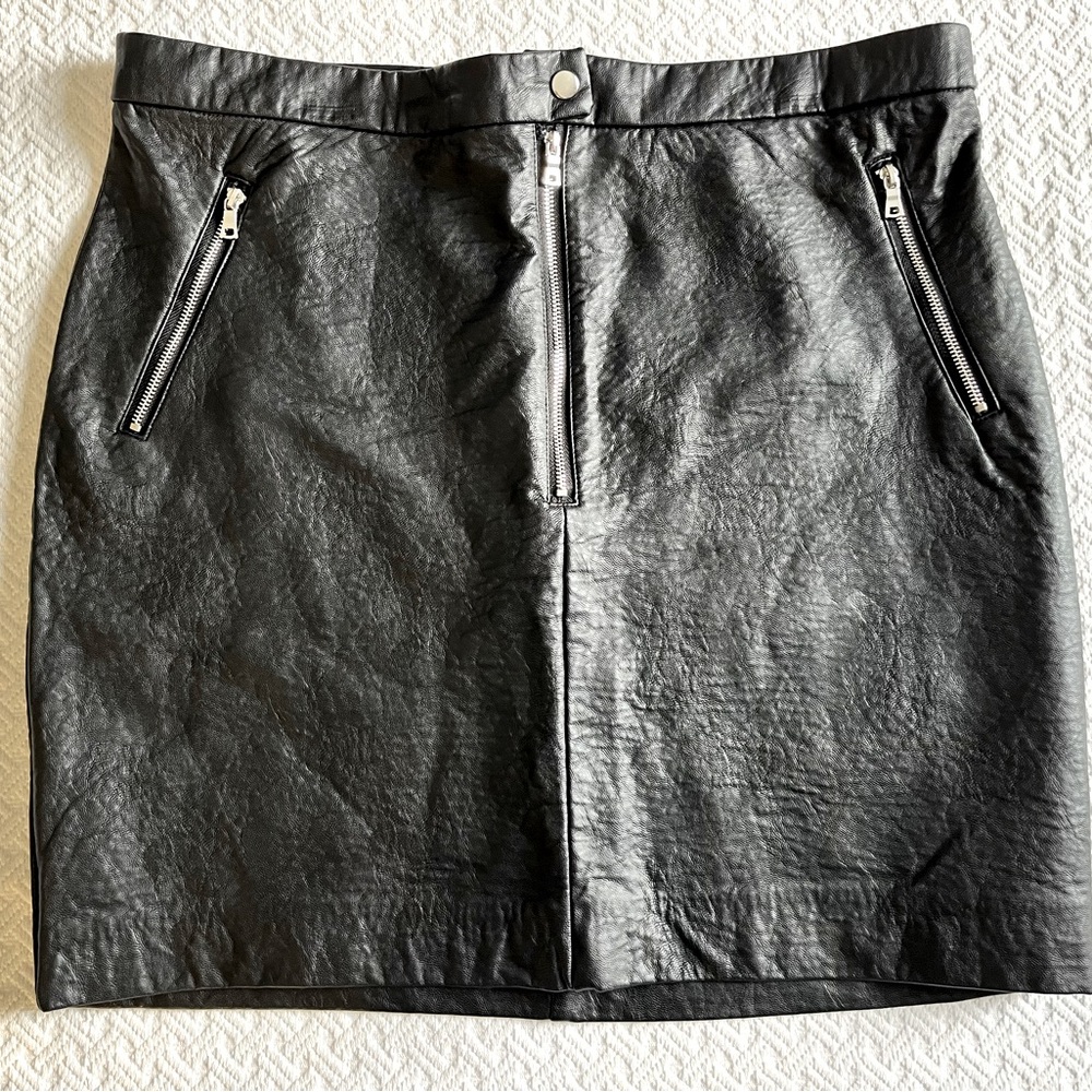 Dynamite Black Faux Leather Mini Skirt with Zipper Accents